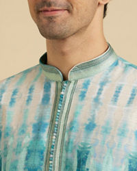 Manyavar Men Aqua Green Tie and Dye Printed Kurta Set