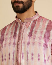 Manyavar Men Dusty Pink Tie and Dye Printed Kurta Set