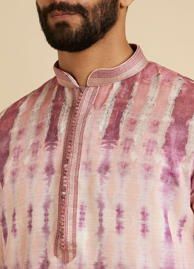 Manyavar Men Dusty Pink Tie And Dye Printed Kurta Set