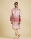 Manyavar Men Dusty Pink Tie and Dye Printed Kurta Set