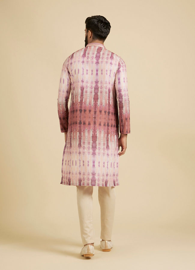 Manyavar Men Dusty Pink Tie and Dye Printed Kurta Set