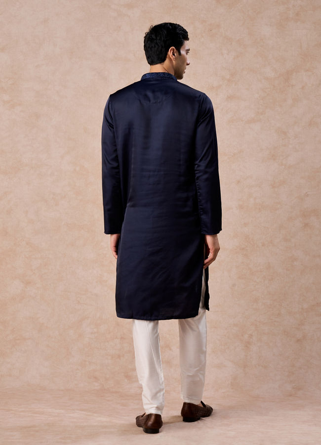 Manyavar Men Dark Blue Sequined Rhinestone Embellished Bandhgala Kurta Set