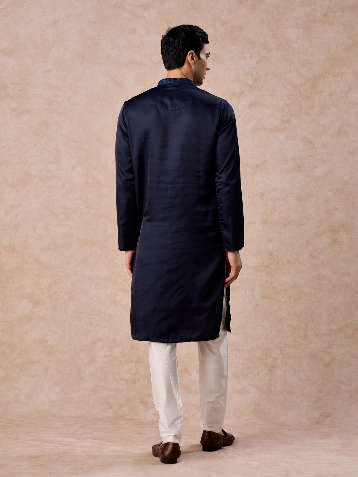 Manyavar Men Dark Blue Sequined Rhinestone Embellished Bandhgala Kurta Set