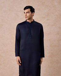 Manyavar Men Dark Blue Sequined Rhinestone Embellished Bandhgala Kurta Set