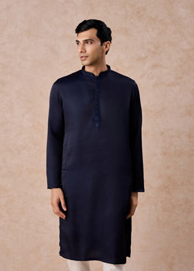 Manyavar Men Dark Blue Sequined Rhinestone Embellished Bandhgala Kurta Set
