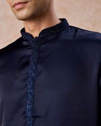 Manyavar Men Dark Blue Sequined Rhinestone Embellished Bandhgala Kurta Set