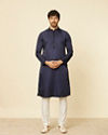 Manyavar Men Dark Blue Sequined Rhinestone Embellished Bandhgala Kurta Set
