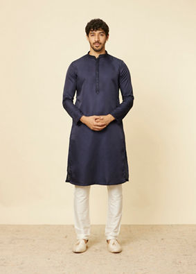 alt message - Manyavar Men Dark Blue Sequined Rhinestone Embellished Bandhgala Kurta Set image number 2