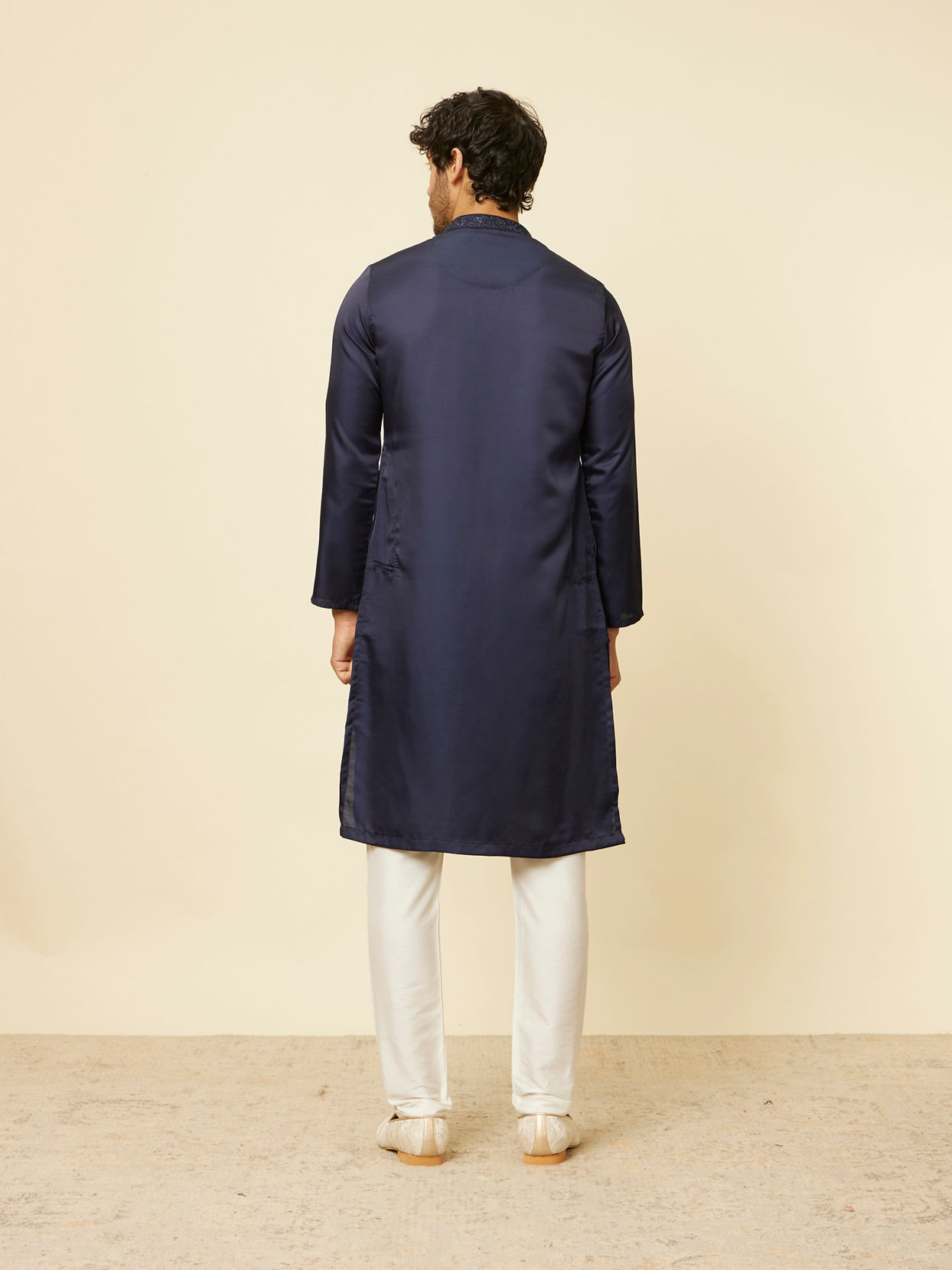 Manyavar Men Dark Blue Sequined Rhinestone Embellished Bandhgala Kurta Set