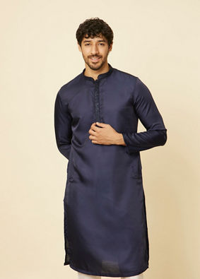 alt message - Manyavar Men Dark Blue Sequined Rhinestone Embellished Bandhgala Kurta Set image number 0