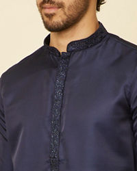 Manyavar Men Dark Blue Sequined Rhinestone Embellished Bandhgala Kurta Set