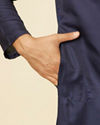 Manyavar Men Dark Blue Sequined Rhinestone Embellished Bandhgala Kurta Set