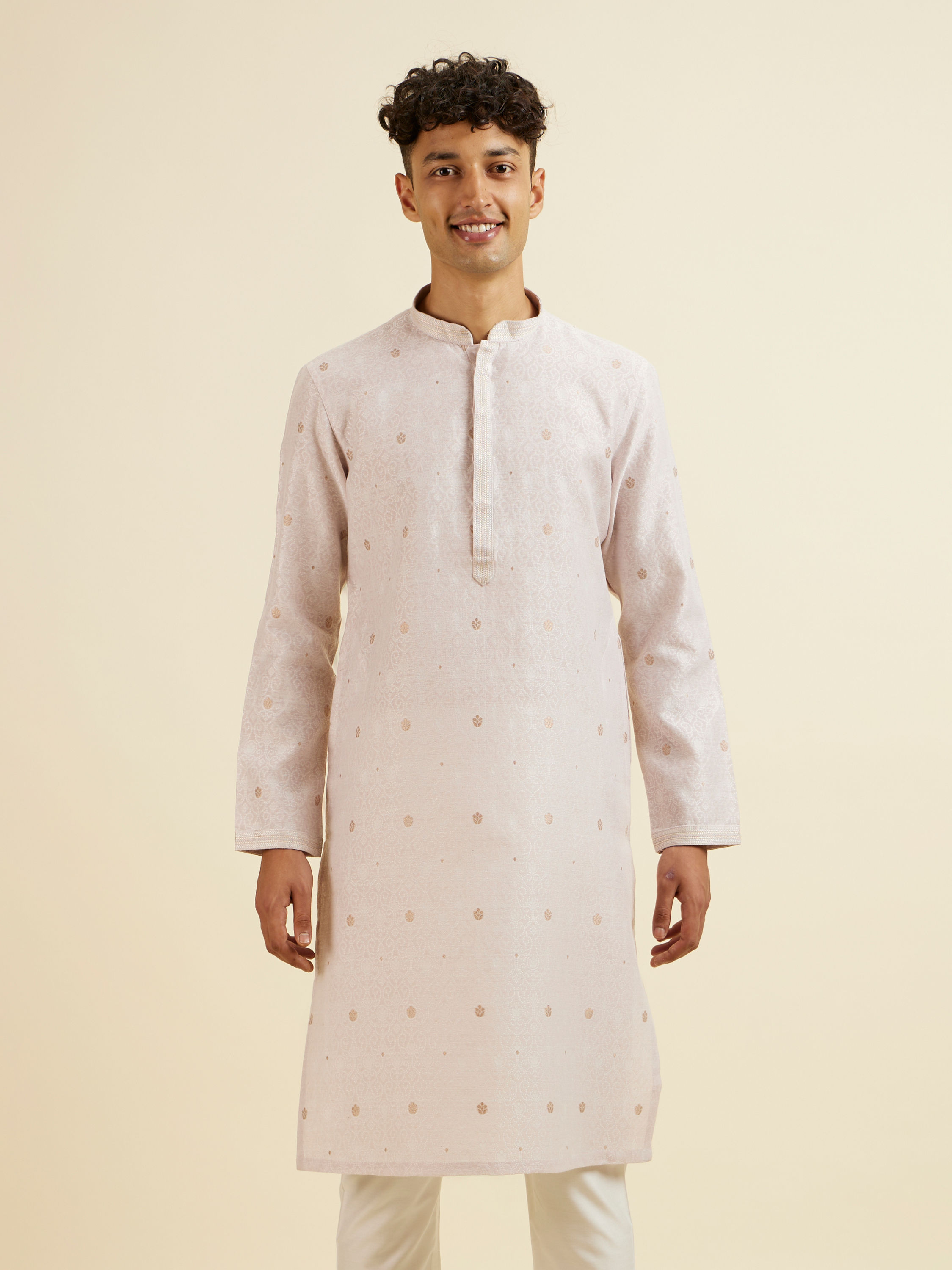 Manyavar Men Pink Buta Print Kurta Set