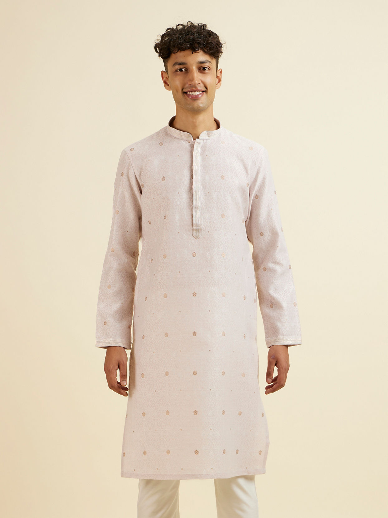 Manyavar Men Pink Buta Print Kurta Set