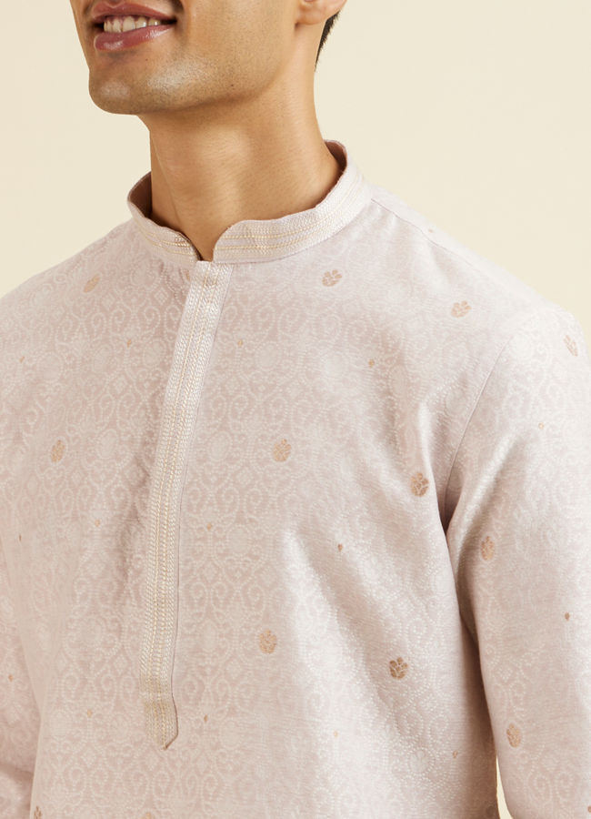 Manyavar Men Pink Buta Print Kurta Set