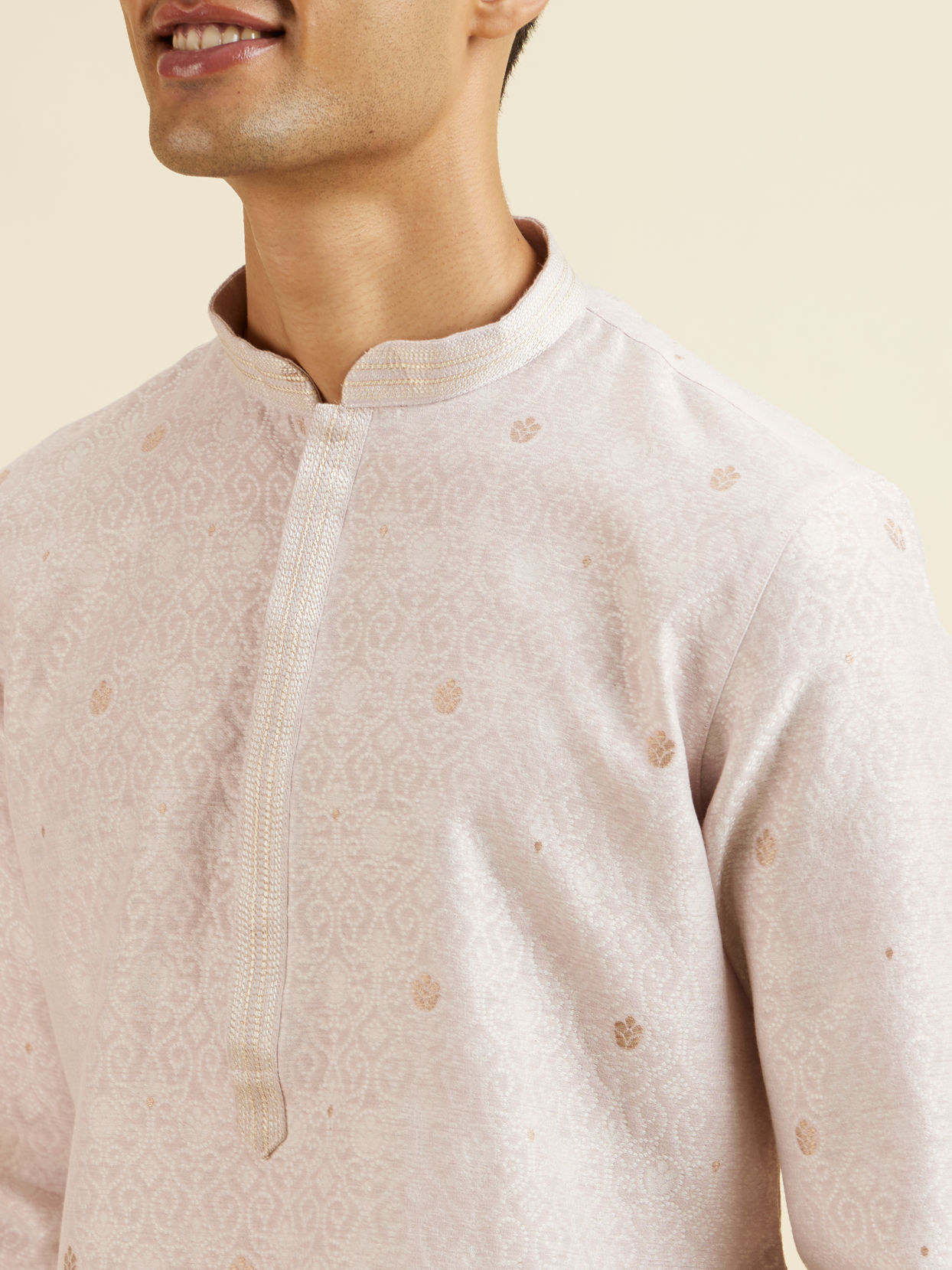 Manyavar Men Pink Buta Print Kurta Set