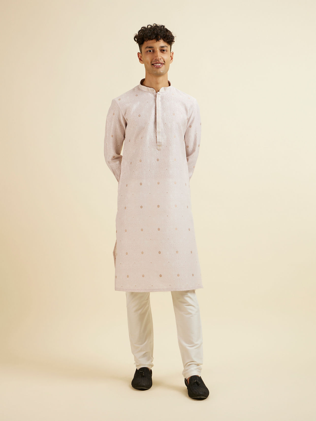 Manyavar Men Pink Buta Print Kurta Set