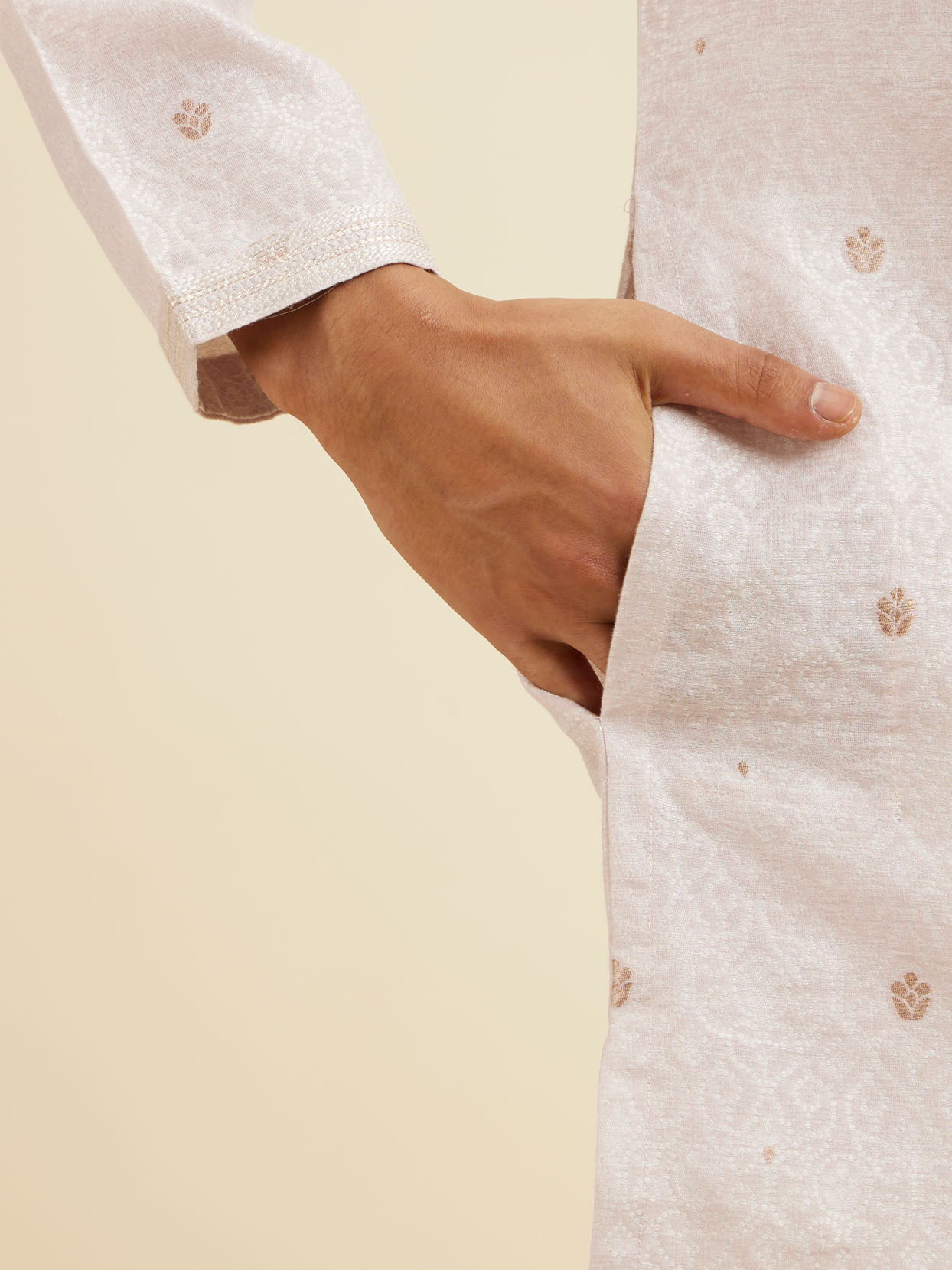 Manyavar Men Pink Buta Print Kurta Set