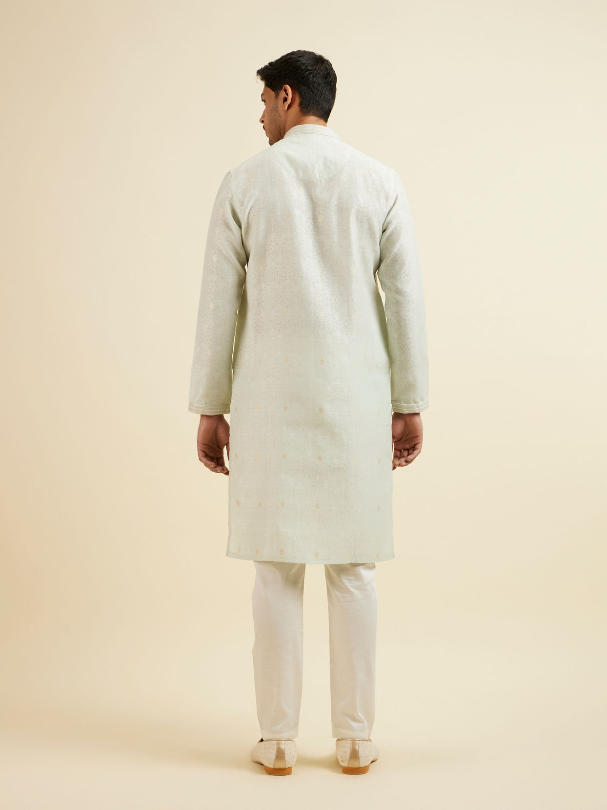 Manyavar Men Light Mid Green Buta Print Kurta Set