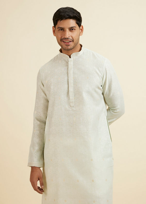 Manyavar Men Light Mid Green Buta Print Kurta Set