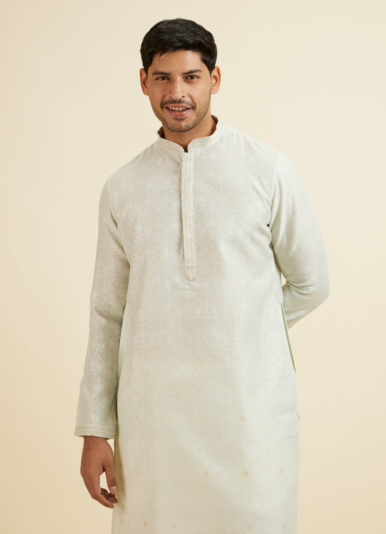 Manyavar Men Light Mid Green Buta Print Kurta Set