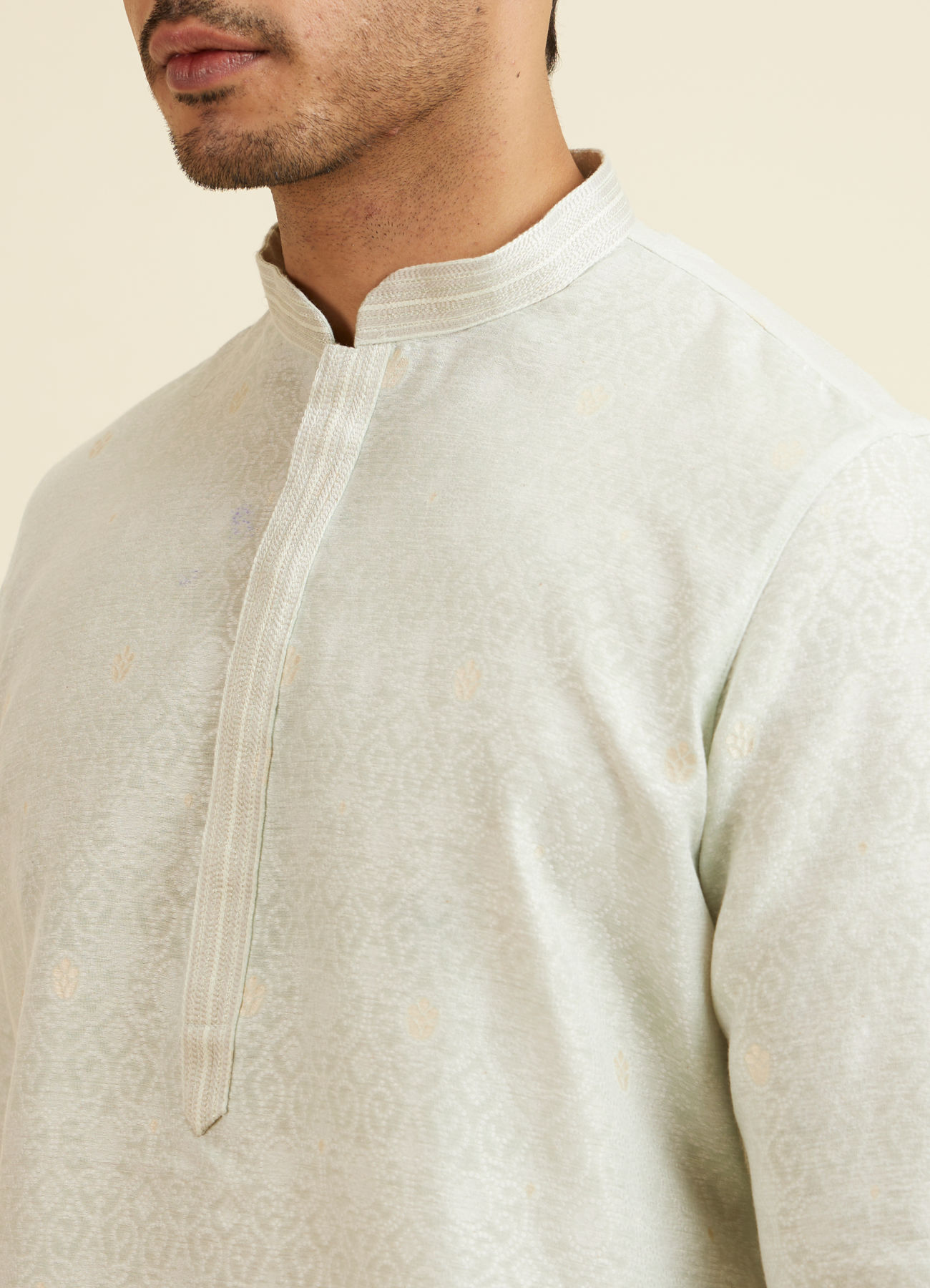 Manyavar Men Light Mid Green Buta Print Kurta Set