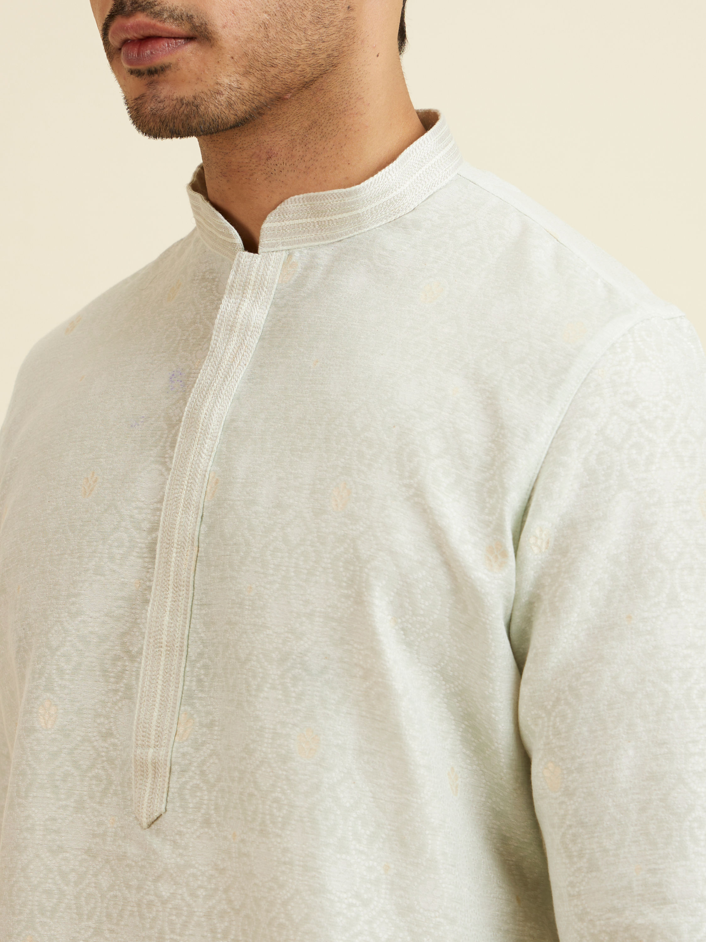Manyavar Men Light Mid Green Buta Print Kurta Set