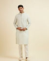 Manyavar Men Light Mid Green Buta Print Kurta Set