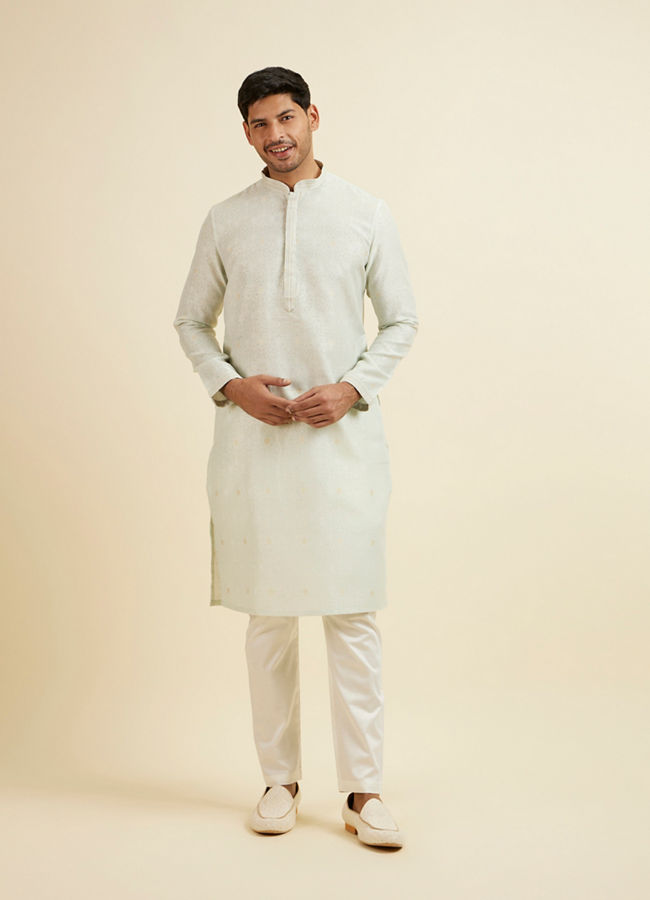Manyavar Men Light Mid Green Buta Print Kurta Set