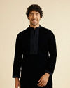Manyavar Men Dark Blue Kurta Set with Embroidered Neckline