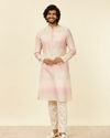 Manyavar Men Coral Pink Ikat Printed Kurta Set