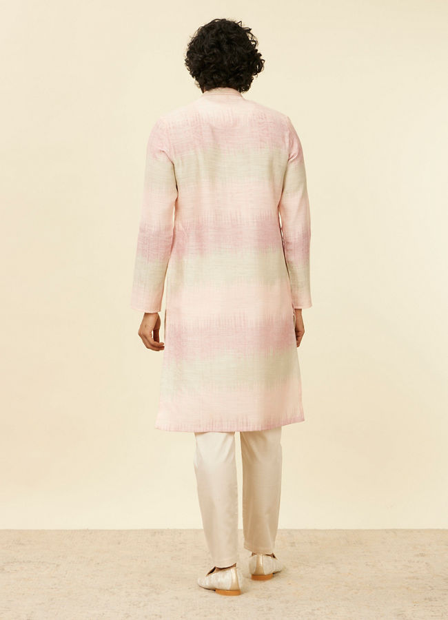 Manyavar Men Coral Pink Ikat Printed Kurta Set