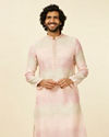 Manyavar Men Coral Pink Ikat Printed Kurta Set image number 0