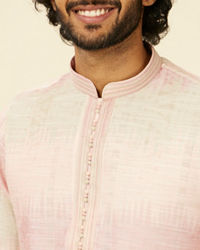Manyavar Men Coral Pink Ikat Printed Kurta Set