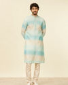 Manyavar Men Aqua Green Ikat Printed Kurta Set image number 2