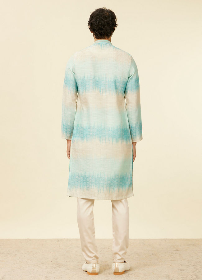 Manyavar Men Aqua Green Ikat Printed Kurta Set