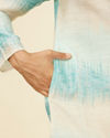 Manyavar Men Aqua Green Ikat Printed Kurta Set