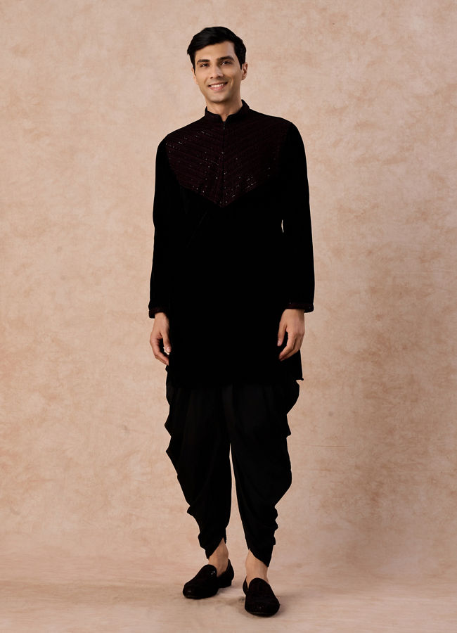 Manyavar Men Velvety Dark Blue Elegance Kurta Patiala