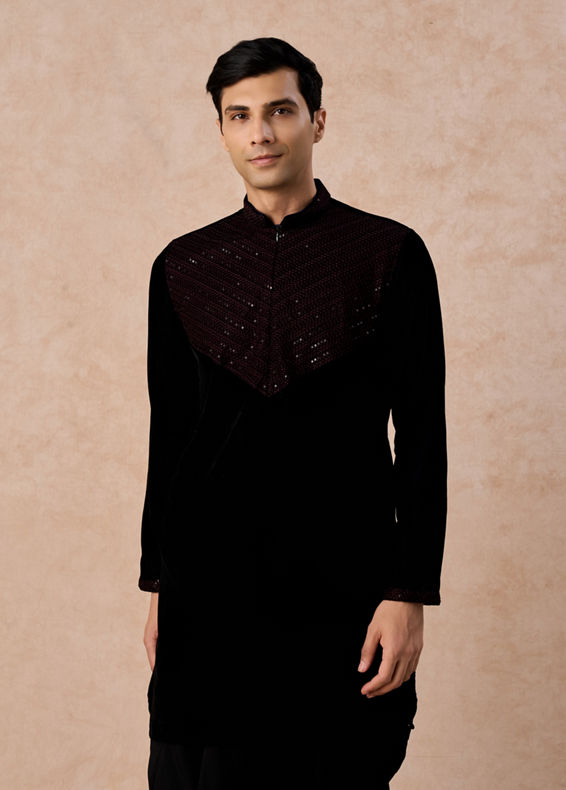 Manyavar Men Velvety Dark Blue Elegance Kurta Patiala
