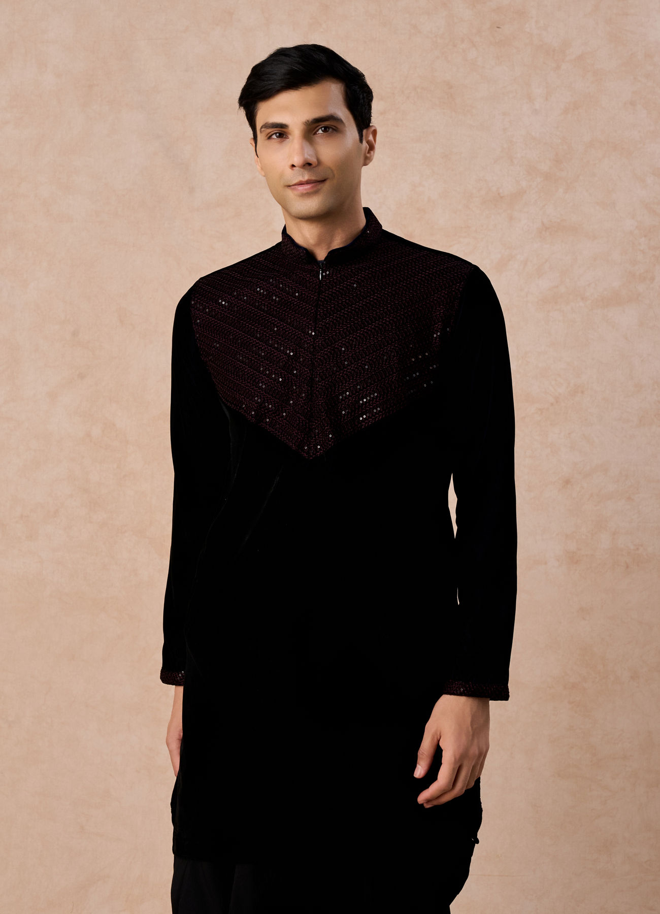 Manyavar Men Velvety Dark Blue Elegance Kurta Patiala