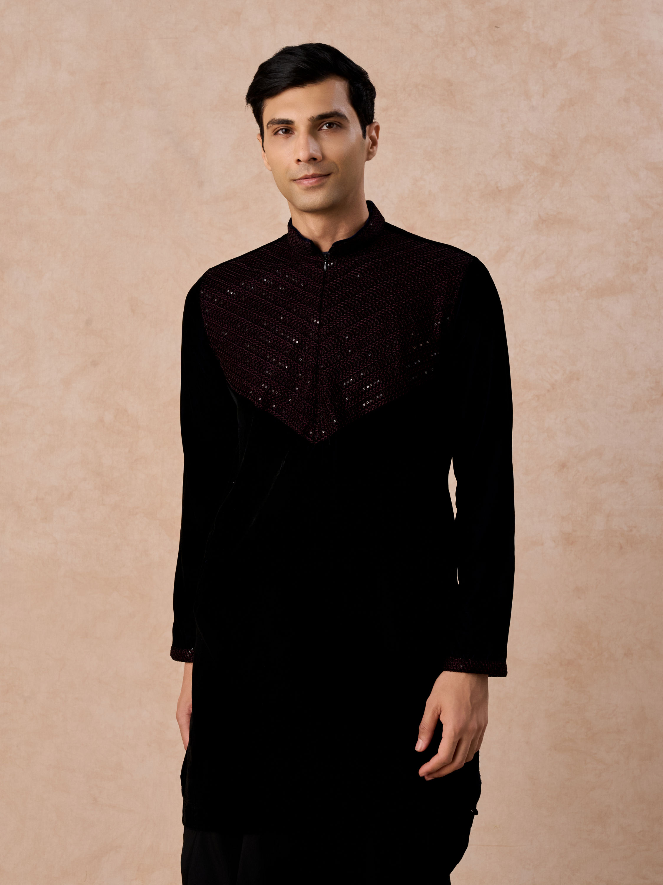Manyavar Men Velvety Dark Blue Elegance Kurta Patiala