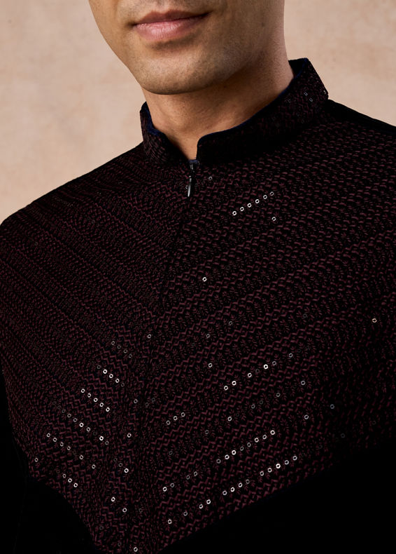 Manyavar Men Velvety Dark Blue Elegance Kurta Patiala