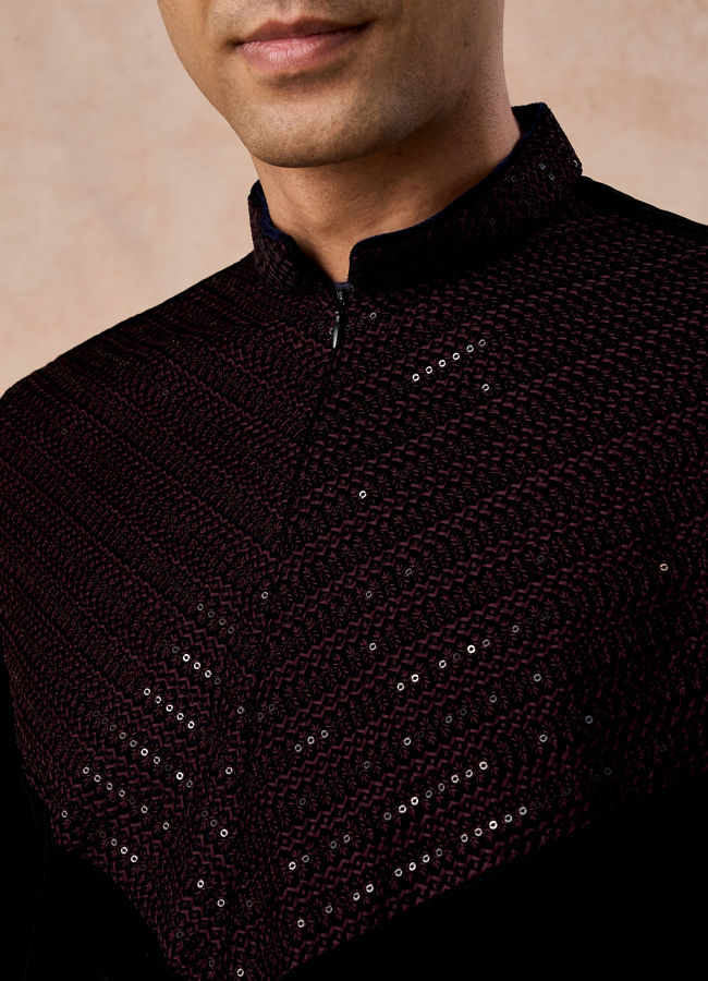 Manyavar Men Velvety Dark Blue Elegance Kurta Patiala