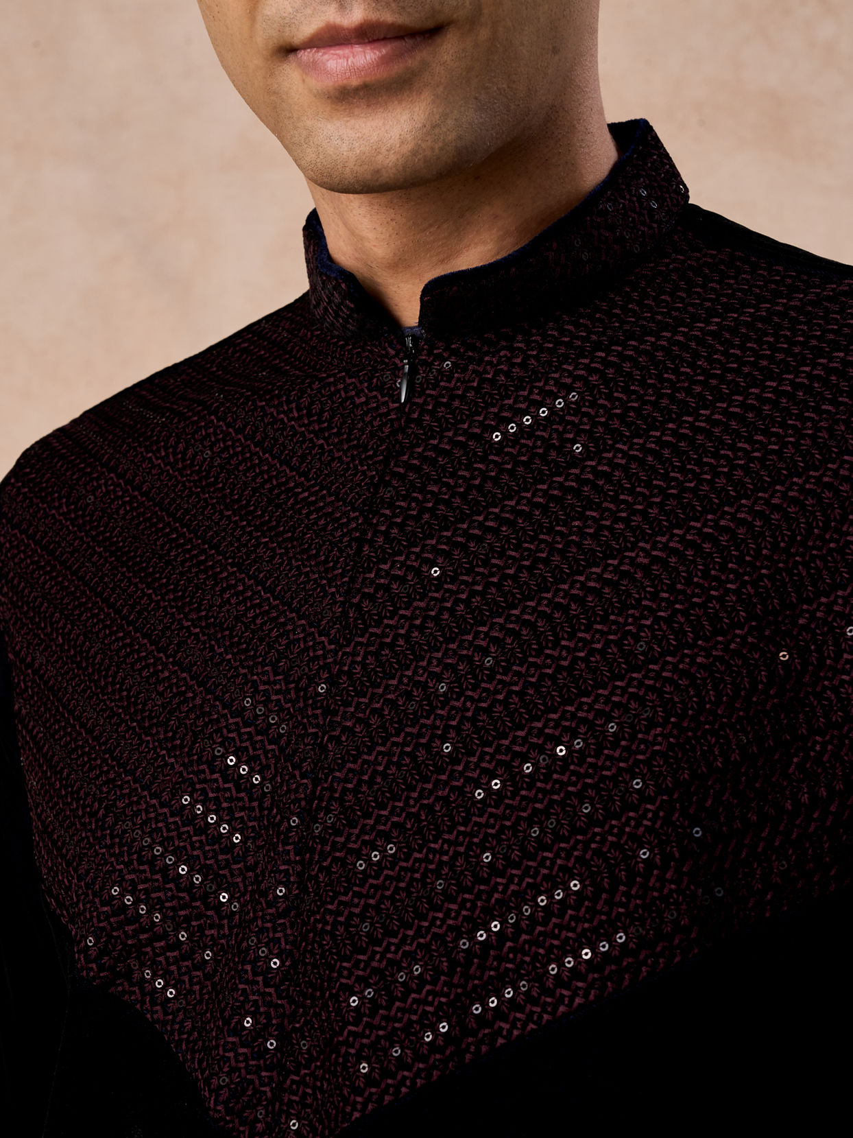 Manyavar Men Velvety Dark Blue Elegance Kurta Patiala