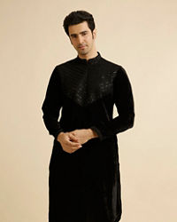 Manyavar Men Elegant Black Velvet Kurta Pajama