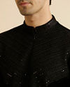 alt message - Manyavar Men Elegant Black Velvet Kurta Pajama image number 1