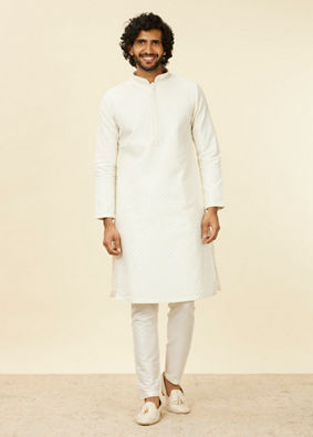 Manyavar Men Warm White Polka Dotted Kurta Set image number 2