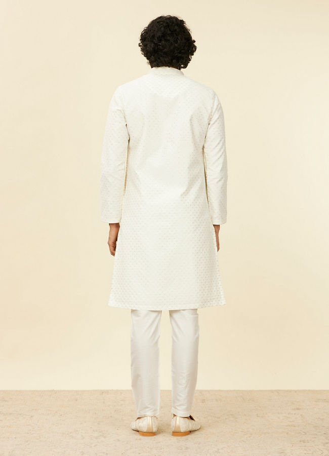 Manyavar Men Warm White Polka Dotted Kurta Set image number 4