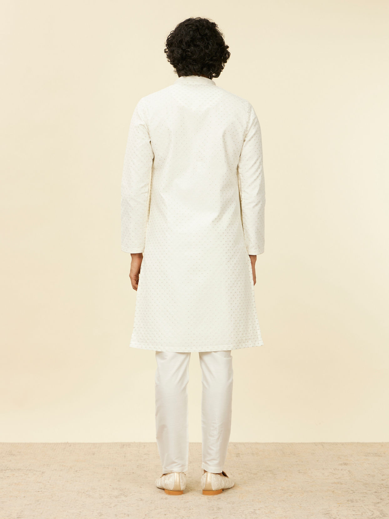 Manyavar Men Warm White Polka Dotted Kurta Set