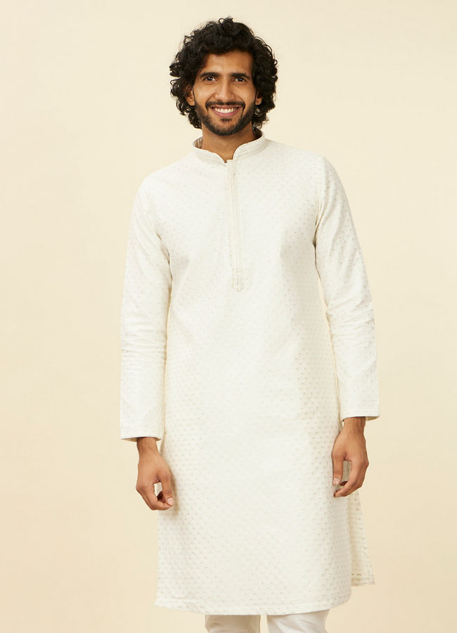 Manyavar Men Warm White Polka Dotted Kurta Set image number 0